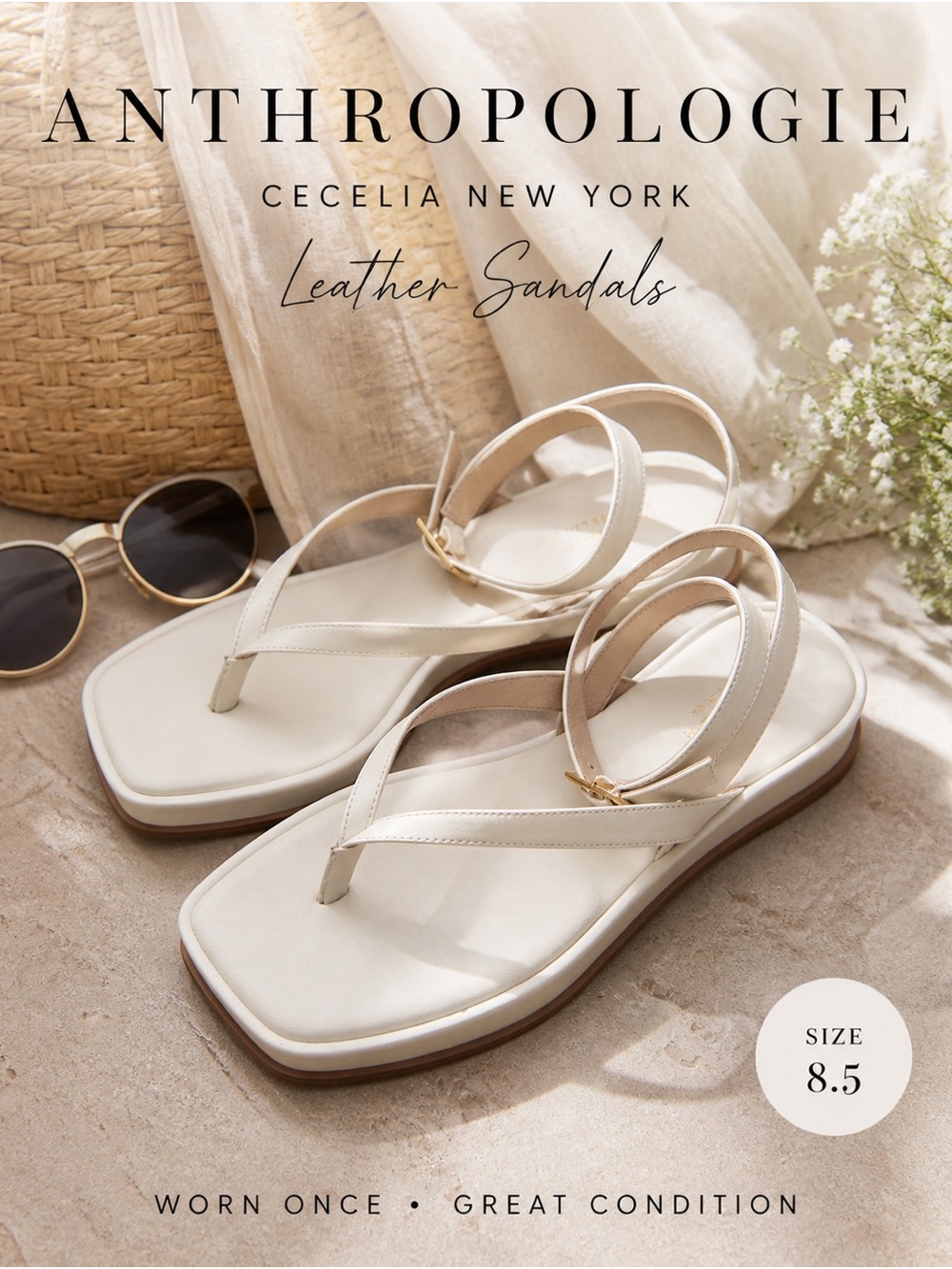 Anthropologie Cecelia New York Leather Sandals Bone 8.5